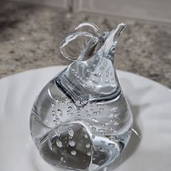 Vintage Mouse Hand Blown Clear Glass Paper Weight 