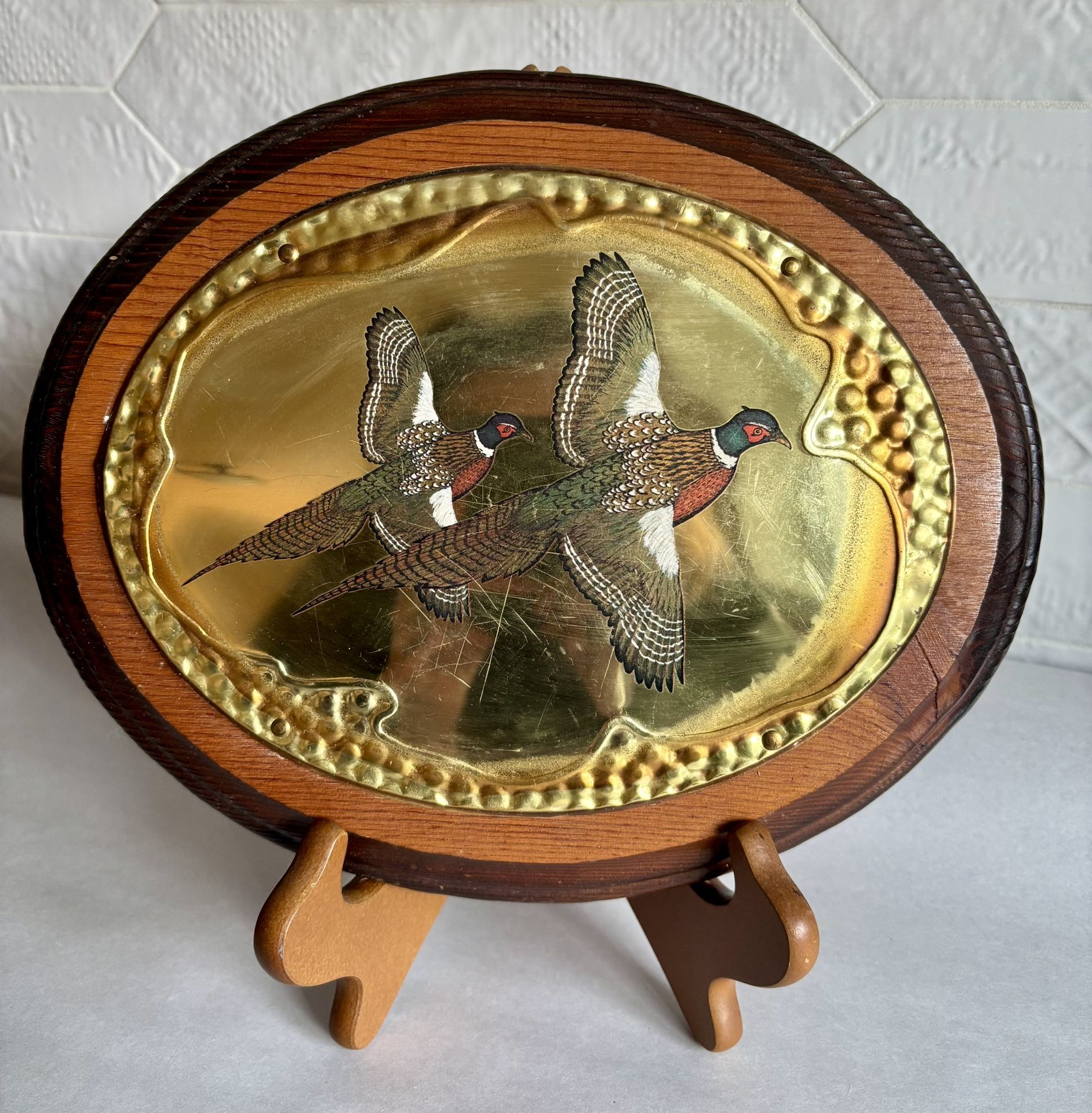 Vintage Wood And Brass Pheasant Wall Decor 