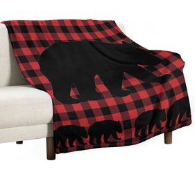 Plaid Bear Blanket Rustic Red Black Buffalo Plaid Bear Silhouettes Vintage Farmhouse Wildlife Soft Cozy Lightweight Throw Blanket for Men Women Bedroo