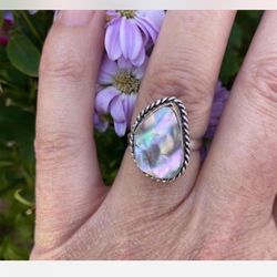 925 Sterling Silver Abalone Gemstone Vintage Style Ring 6