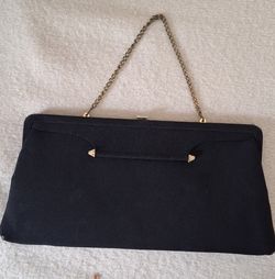 BLACK VINTAGE EVENING PURSE/CLUTCH  WITH GOLD EMBELLISHMENTS AND CRYSTALS 