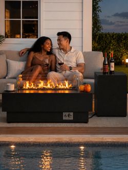 IRONCK 50-Inch Outdoor Propane Fire Pit Table w Tank Table, CSA Certified, Rectangular Patio Fire Pit w Glass Rocks, Wind Guard and Cover, 58000 BTU 2