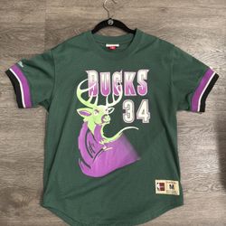 {Vintage} Ray Allen 34 Milwaukee Bucks Mitchell Ness HWC Green Warmup Shirt Jersey Men’s M