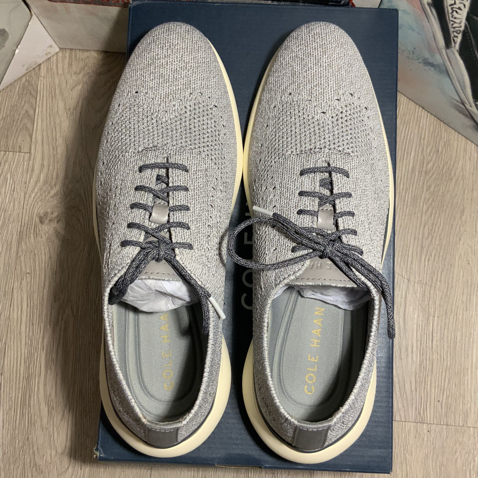 New Cole Haan Grand Troy Knit Wingtip Oxford Sneakers Shoes Gray Mens ...