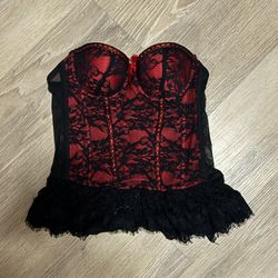 Red and black lace corset