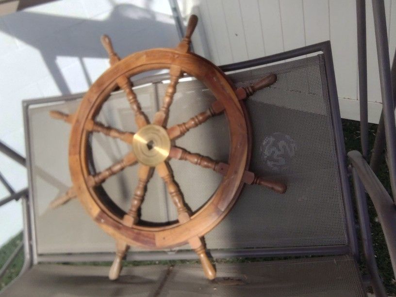 Wooden Boat Yacht Sail Steering Wheel With Brass Hub