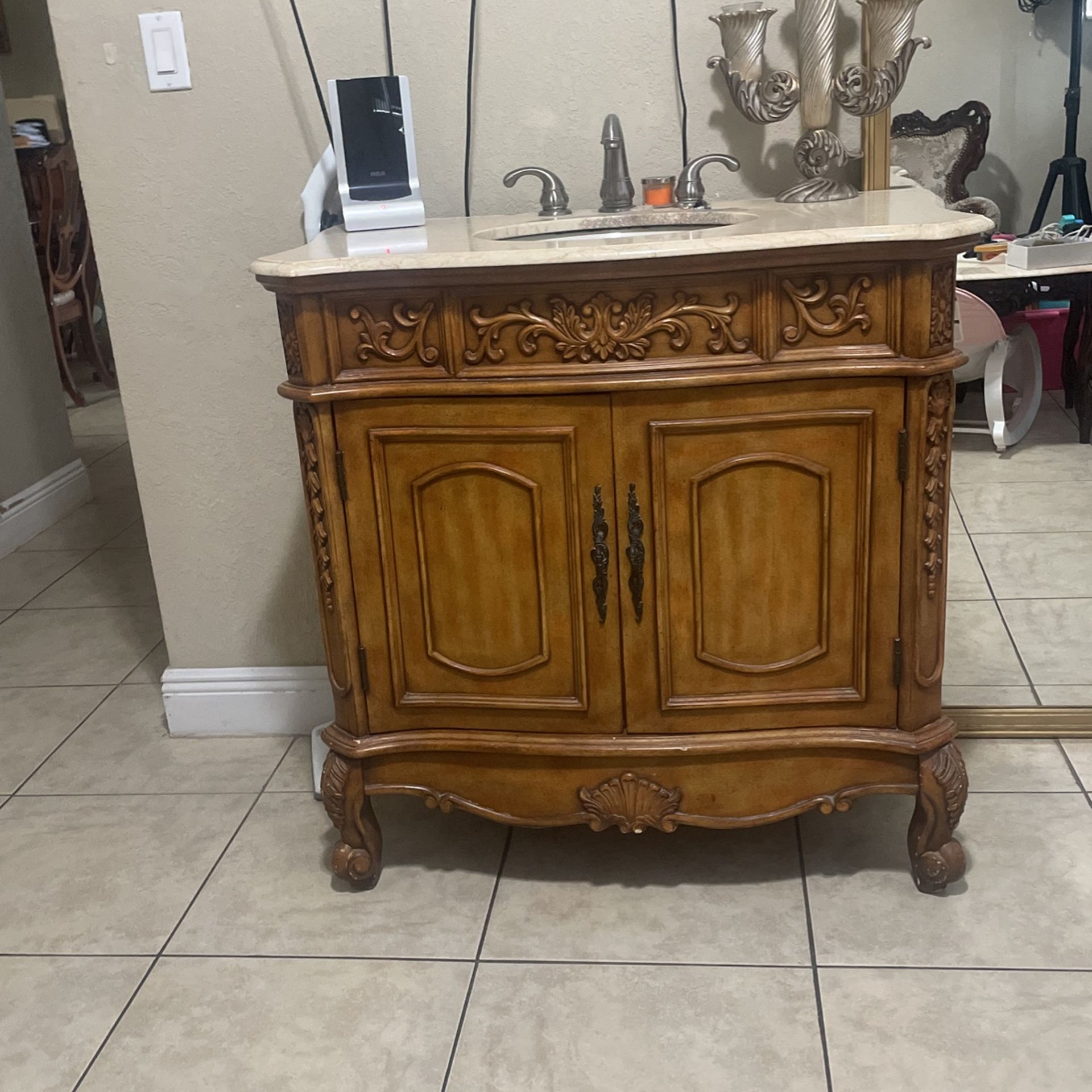Antique Sink Armoire Marble Top 