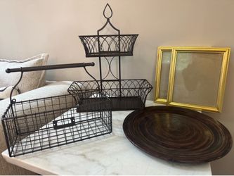 Home Decor Bundle | Decorative Baskets, Gold Frames & Wood Tray | $40