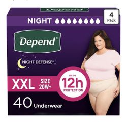 Depend Night Defense Adult Diapers, Underwear for Women, Overnight, XXL, 40ct. Russell/Boulder Area