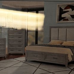 California King Bedroom Set – Bed Frame, Dresser w/ Mirror & Nightstand (No Mattress)