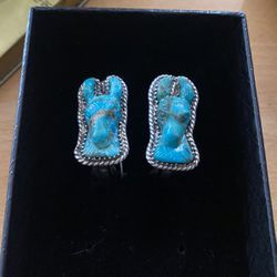 Turquoise And Sterling Silver Anubis Earrings 