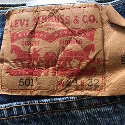 LEVI STRAUSS 501 29 X 32 BUTTON FLY COLOR: BLUE  SLIGHTLY DISTRESSED EXCELLENT CONDITION  LOCATION HORIZON AND GREENWAY 89002 $20.00