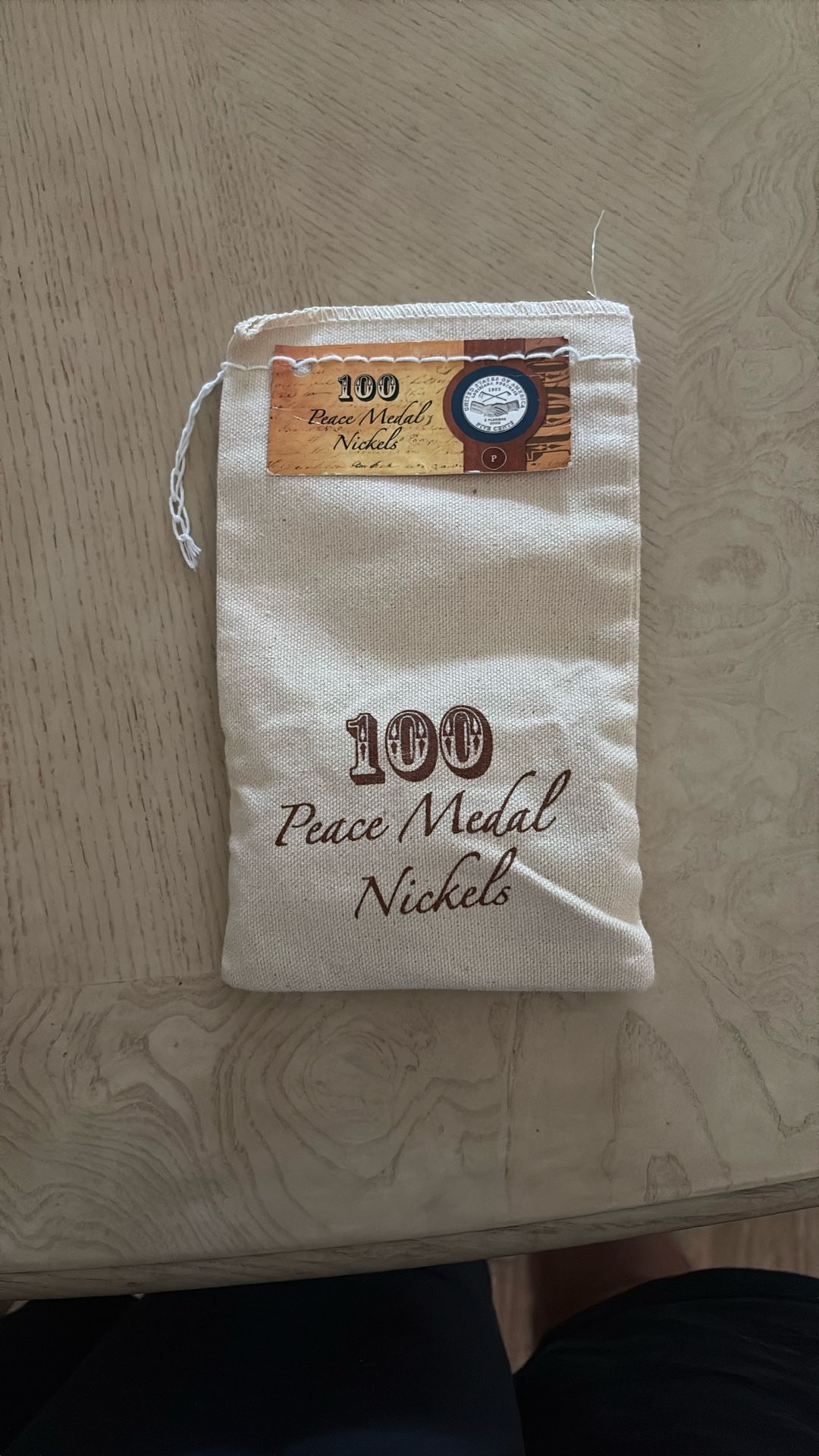 100 Peace Medal Nickel . Seal Bag Proof Nickels