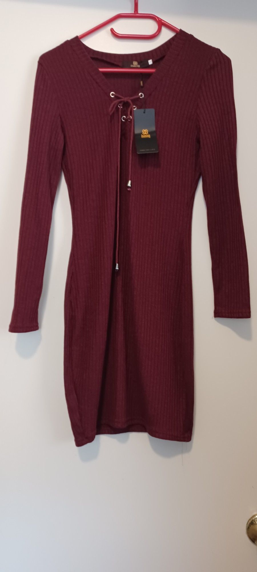 New Body Dress Women's Size Small Lace Up Burgundy Red