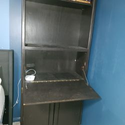 Unique Tall Cabinet With Desk Space Includes Open And Closed Storage Space