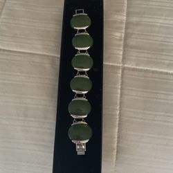 Green Stone And Silver Plated Bracelet