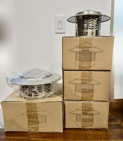 4 Chimney caps or rain caps made of SUS304 stainless steel which is corrosion-resistant and durable for outdoor use in two different sizes.  