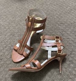 MICHAEL Michael Kors Tan Brown Strappy Front ZIP Heeled Sandal