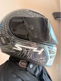 AGV S-4 Full Face Motorcycle Helmet - Silver / Black Graphic (Size Small)