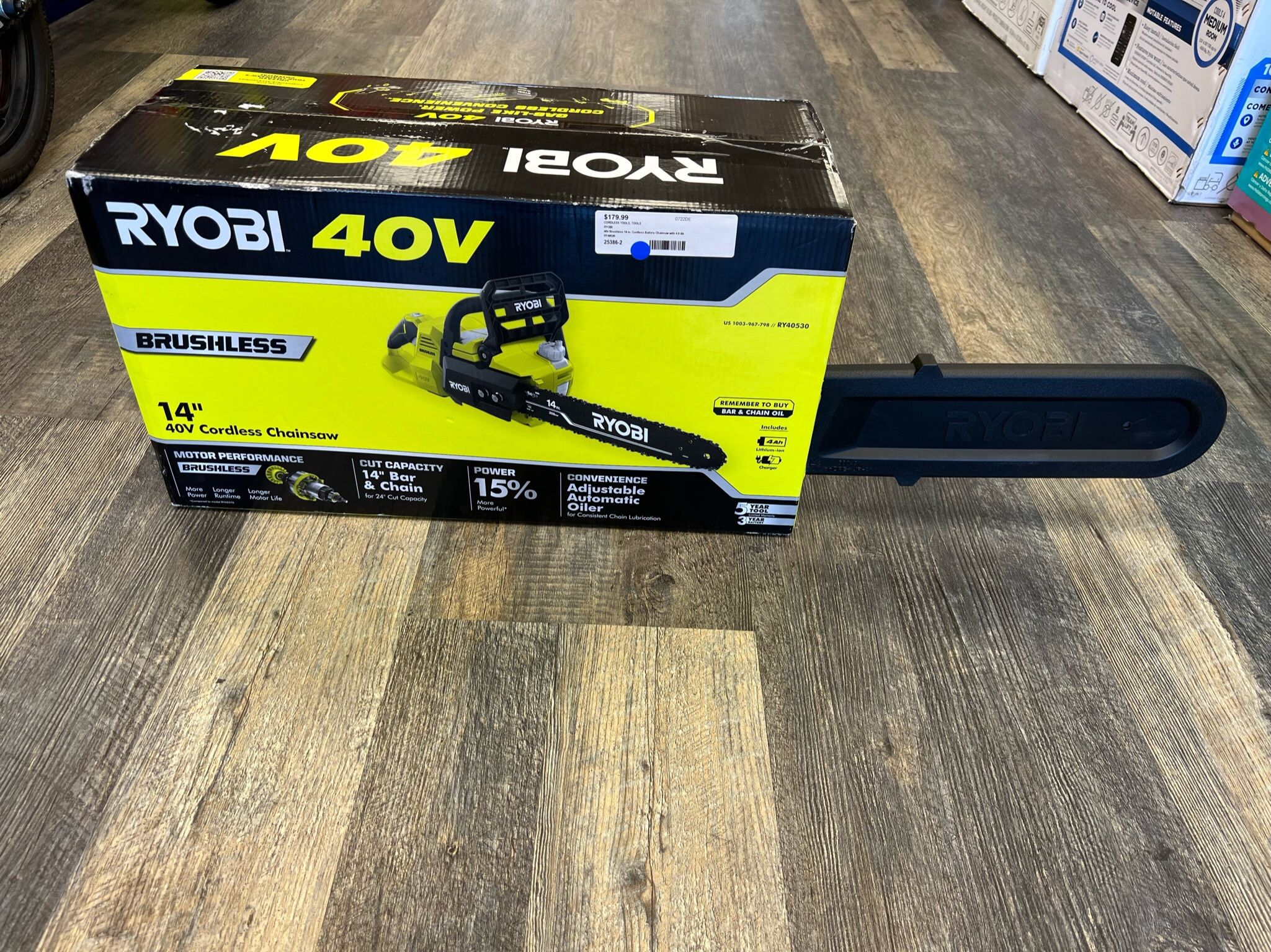 RYOBI RY40530 40V Brushless 14” Cordless Battery Chainsaw with 4.0 Ah Battery and Charger