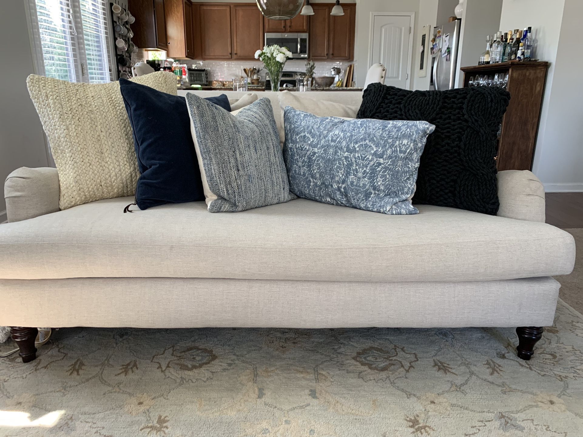 Pottery Barn Custom Designed Carlisle English Arm Upholstered Sofa in Oatmeal 71” w Bench seat