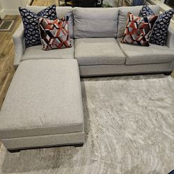 Vanguard Grey Goosedown Fabric Sofa With Ottoman