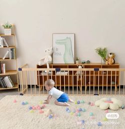 Largest Baby Gate Playpen, Kids Play Fence with Door, Play Area Indoor Kids,Safety Activity Center Playard w/Locking Gate Outdoor,Without Mat(Natural