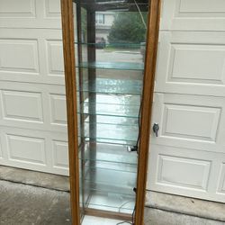 Solid Oak & Glass Lighted Display Cabinet in Excellent Condition