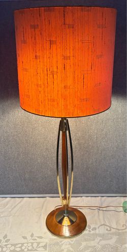 MCM Brass and Walnut Table Lamp