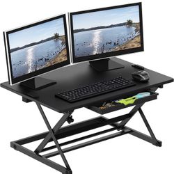 SHW Over Desk 32” Height Adjustable Standing Desk W/Drawer, Black