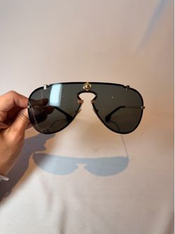 Versace Medusa Shield Aviator Sunglasses Black Gold w/ Original Case