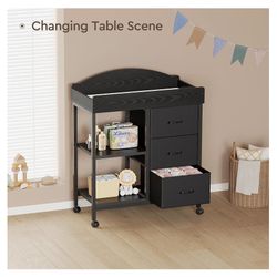 Black Baby Changing Table with Drawers