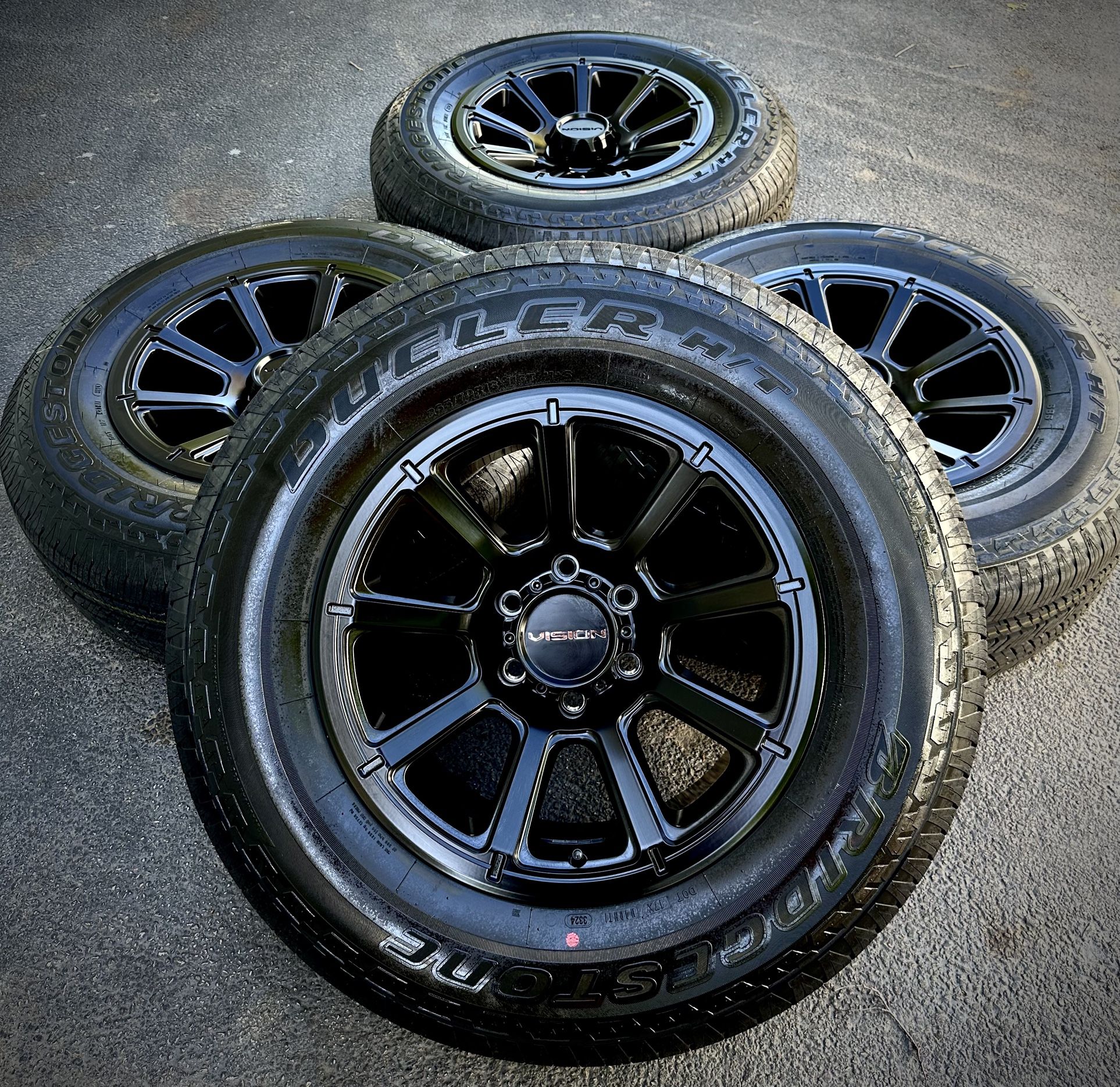 Brand New 18" Inch Vision Chevy Gmc Cadillac Nissan Ram 1500 Wheels Rims 6x139.7 6x5.5 Bridgestone Dueler 265/70R18 Tires Hablo Español $1,450