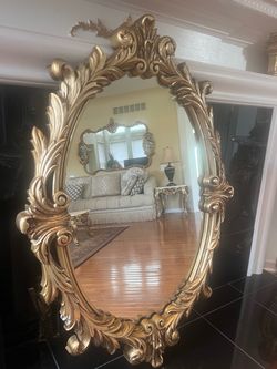 Large Golden mirror with pedestal