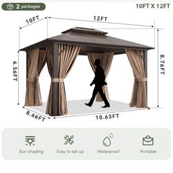 NEW in box！10x12 Polycarbonate hardtop gazebo with curtain and mosquito net( brown)