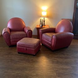 FREE!  Red Leather Chairs And Ottoman!