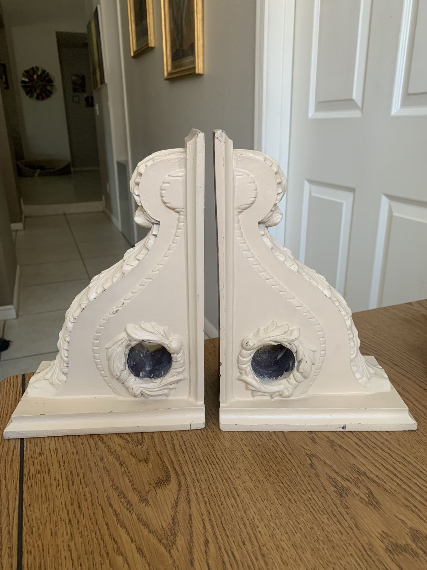 Vtg Home Interiors Victorian Leaf Pillar Cream Colored Bookends Original Sticker