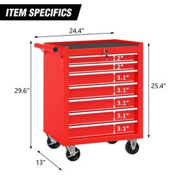 Rolling Tool Chest with 7-Drawer Tool Box with Wheels Multifunctional Tool Cart Mechanic Tool Storage Cabinet for Garage, Warehouse, Workshop, Repair