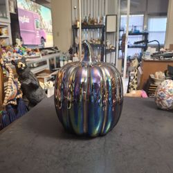 Awesome Ceramic Iridescent Pumpkin - This Is A Must Have For The Season 10.5" H X 8"W