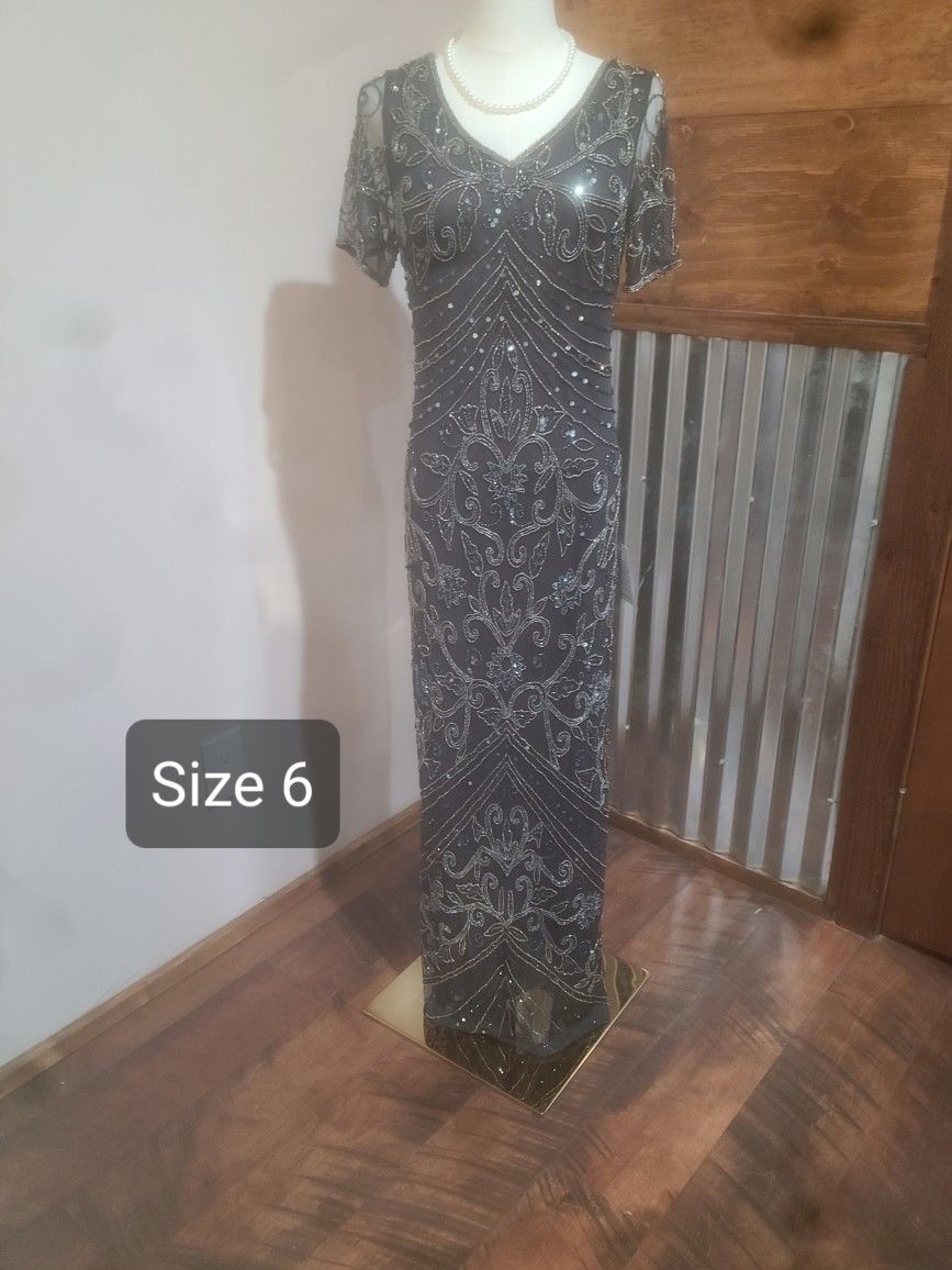 New Beaded Mesh Column Gown