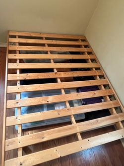 Solid Wood Pine Queen Bed Frame with Slats