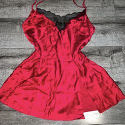 Vintage Victoria's Secret Gold Tag Red Heart Mesh Silk Slip Dress
