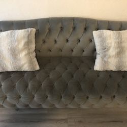 Velvet Tuftud Gray Couch