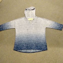 BRAND NEW WITH TAG LADIES SONOMA LIFE+STYLE 3/4 SLEEVE CLEAR BAY SILVER BLUE BURNOUT HOODIE SHIRT  