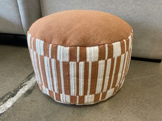 BRENTWOOD Rust & White Fabric Round Ottoman