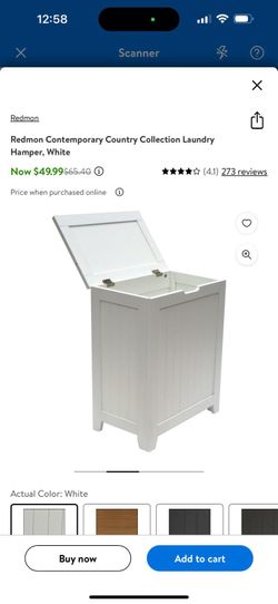 Redmon Contemporary Country Collection Laundry Hamper, White