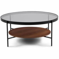 Article Vitri 36.5" Glass Coffee Table - Walnut