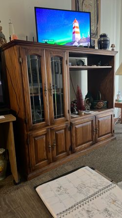 Wood Entertainment Center with Glass Doors