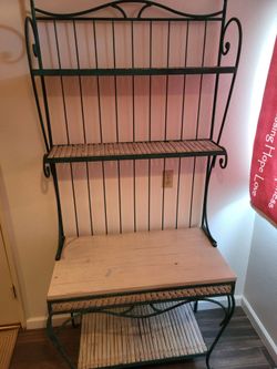 Wrought Iron Baker's Rack with Wood Shelves
