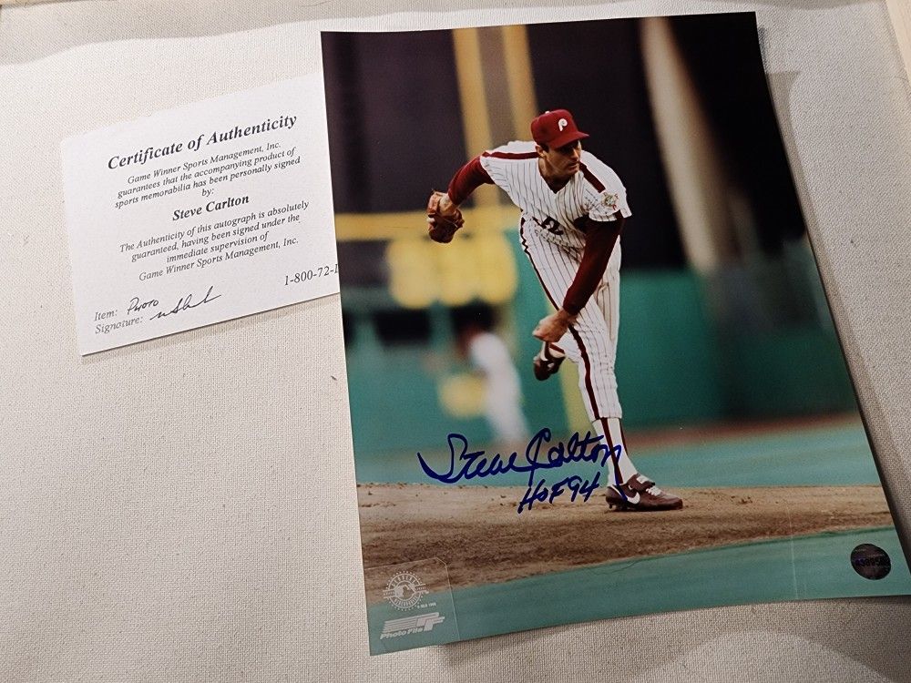STEVE CARLTON HOF AUTOGRAPHED SIGNED 8X10 PHOTO PHILADELPHIA PHILLIES w/COA, PHOTO from show